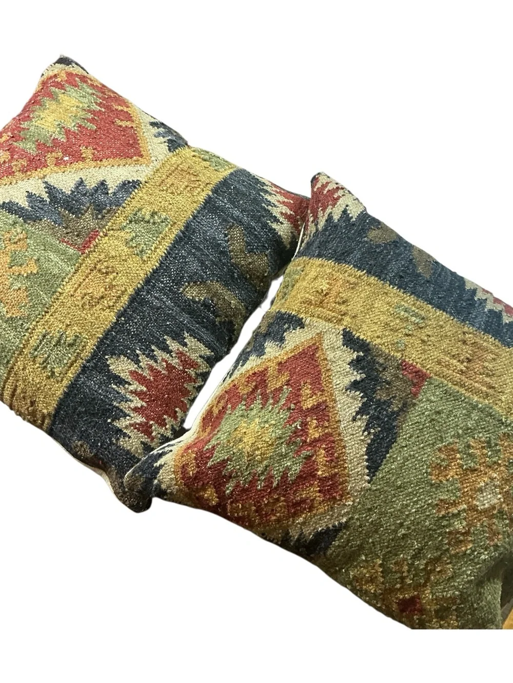 Kilim throw Pillow set of 2 wool and jute southwestern pattern 17x17”